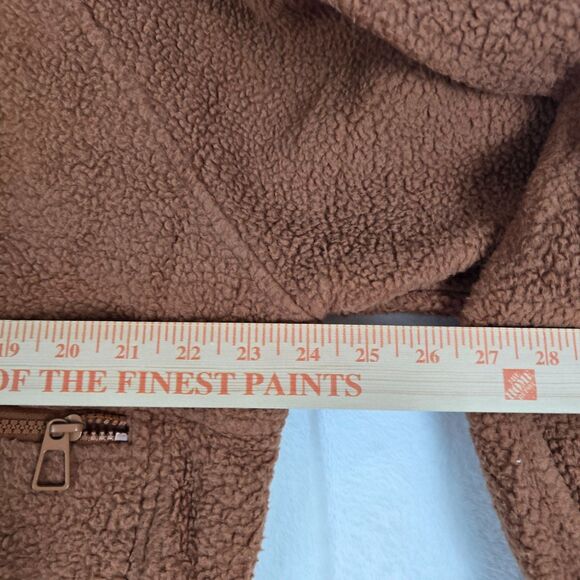 Fashion Sherpa Fleece Jacket Women Brown Polyester Medium Zip Pockets Snap Comfy - Picture 10 of 11